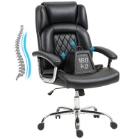 HOMCOM Big and Tall Office Chair 180kg with Spring Cushion, PU Leather - Black(m-10)
