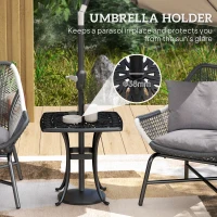 Outsunny Outdoor Garden Table, Cast Aluminium Patio End Table with Umbrella Hole and Anti-slip Foot Pads for Garden, Patio, Balcony, 54 x 54 cm, Black(m-5)