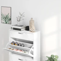 HOMCOM Marble Shoe Storage Cabinet with 3 Flip Drawers, Hallway Cabinet with Top Drawer and Adjustable Shelves, Shoe Cupboard for 18 Pairs, White(m-7)