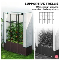 Outsunny Raised Garden Bed with Trellis, Plastic Planter Box with PE Cover, Drainage Holes, Drain Plugs and Water Reservoirs for Climbing Plants, Vegetables, Flowers, 120 x 40 x 140 cm(m-4)
