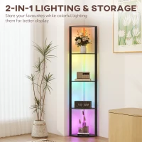 HOMCOM RGB LED Floor Lamp with Shelves, 5-Tier Dimmable Standing Lamp with Adjustable Brightness and Remote Control, Modern Corner Display Shelf Unit for Living Room Bedroom Office, Black(m-5)