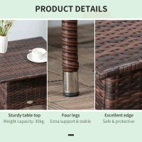 Outsunny Outdoor Rattan Side Table Coffee Table with Plastic Board, Full Woven Table Top for Patio, Garden, Balcony, Mixed Brown(m-6)