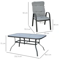 Outsunny Seven-Piece Garden Dining Set with Cushions - Grey(m-3)