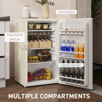 HOMCOM Under Counter Fridge, 91L Small Fridge with Chiller Box, Removable Shelf, Reversible Door, Adjustable Legs, Mini Refrigerator, Beige(m-6)