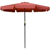 Outsunny 2.7m Patio Parasol Garden Umbrellas with Aluminium Pole, UPF 50+ Outdoor Sun Shade Table Umbrella with Tilt, Crank, 8 Ribs, Ruffles,, Wine Red(m-11)