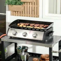 Outsunny 3 Burner Gas Plancha BBQ Grill with Lid, Black(m-2)