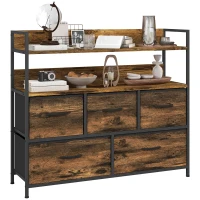 HOMCOM Rustic Chest of Five Fabric Drawers - Rustic Brown(m-10)