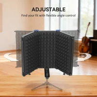 HOMCOM Studio Microphone Isolation Shield, Foldable Adjustable Recording Studio Equipment, 3-Panel High Density Absorbent Foam Shield with 3/8" Threaded Mount, Black(m-6)