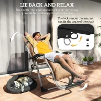 Outsunny 2 Piece Reclining Zero Gravity Sun Loungers with Cushions, Khaki(m-4)