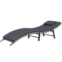 Outsunny Rattan Folding Sun Lounger Outdoor Chair with Cushion and Pillow Grey(m-11)