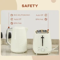 HOMCOM Kettle and Toaster Set, 1.7L 3000W Fast Boil Kettle & 2 Slice Toaster Kitchen Set with 7 Level Browning Controls, Defrost, Reheat, Boil-dry Protection, Cream White(m-7)