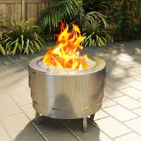 Outsunny Stainless Steel Wood-burning Fire Pit with Fire Poker - Silver(m-9)