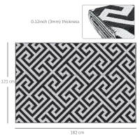 Outsunny Outdoor Rug Reversible Mat Plastic Straw Rug Portable RV Camping Mat for Garden Deck Picnic Indoor, 121 x 182 cm (4 x 6 ft), Black & White(m-3)