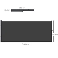 Outsunny Retractable Side Awning, Outdoor Privacy Screen for Garden, Hot Tub, Balcony, Terrace, Pool, 400 x 180cm, Black(m-3)
