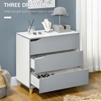 HOMCOM Drawer Chest, 3-Drawer Storage Cabinet Unit with Pine Wood Legs for Bedroom, Living Room, 75cmx42cmx75cm, Grey(m-5)