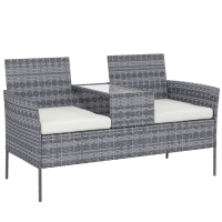 Outsunny Two-Seat Rattan Chair, with Middle Table - Grey