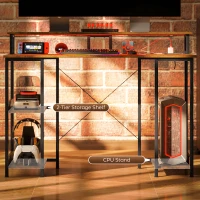 HOMCOM LED Computer Desk, with Power Outlets and Shelves - Rustic Brown(m-8)