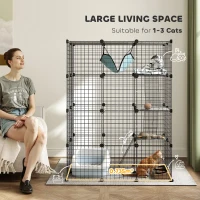 PawHut Four-Tier DIY Large Cat Cage with Hammock, Ramps, Five Doors, Indoor Use for 1-3 Cats, Black(m-4)