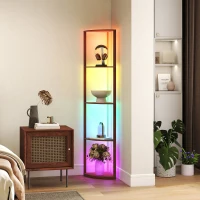 HOMCOM RGB LED Floor Lamp with Shelves, 5-Tier Dimmable Standing Lamp with Adjustable Brightness and Remote Control, Modern Corner Display Shelf Unit for Living Room Bedroom Office, Brown(m-2)