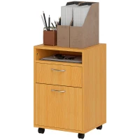 HOMCOM Filing Cabinet, Mobile File Cabinet with 2 Lockable Drawers, Office Home Organiser on Wheels for A4, Letter-Size File Folders, Mobile Printer with Open Shelf, Natural Wood Finish(m-11)