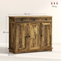 HOMCOM Sideboard with Rubberwood Top and Adjustable Shelves for Dining Room, Kitchen - Rustic Brown(m-3)