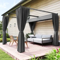 Outsunny 3 x 3(m) Retractable Pergola, Garden Gazebo Shelter with Curtains, for Grill, Patio, Deck, Charcoal Grey(m-8)