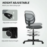 Vinsetto Ergonomic Mesh Standing Desk Chair with Adjustable Footrest Ring and Seat Height Charcoal Grey(m-4)