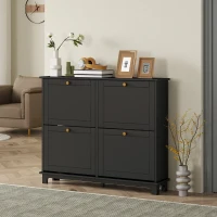 HOMCOM Narrow Shoe Storage Cabinet, Slim Shoe Cabinet with 4 Flip Drawers, Adjustable Shelves for 16 Pairs of Shoes, Black(m-2)