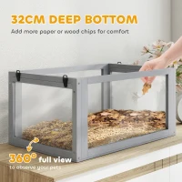 PawHut Wooden Hamster Cage with Detachable 32cm Deep Bottom, Hut, Seesaw, Exercise Wheel, Ramp, 60 x 40 x 75cm, Light Grey(m-5)