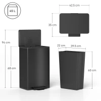 HOMCOM 45L Kitchen Bin, Pedal Bin with Soft-Close and Stay-Open Lid, Removable Inner Bucket, Odor Control for Kitchen, Office(m-3)