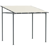 Outsunny 2.4 x 2.4 m Wall Mounted Pergola Gazebo with PA Coating Fabric and Metal Frame, UPF30+, Lean to Garden Gazebo, Wind Resistant Outdoor Sun Shade Shelter for Garden, Deck, Cream White(m-10)
