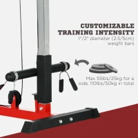 SPORTNOW Pull Up Station, Power Cage with Adjustable Seat, for Home Gym - Red(m-5)