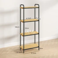 HOMCOM 4-Tier Bamboo Bathroom Storage Shelf, Freestanding Narrow Shelving Unit with Slatted Shelves for Kitchen Bathroom Living Room, 41.5 x 21.5 x 106 cm, Natural and Black(m-3)