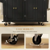 HOMCOM Rolling Kitchen Island Storage Trolley with Rubber Wood Top & Drawers for Dining Room, Black(m-7)