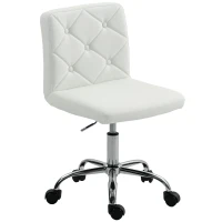HOMCOM PU Leather Armless Office Chair, Modern Vanity Computer Swivel Chair with Rolling Wheels and Adjustable Height for Home Study, Bedroom, White(m-11)