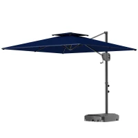 Outsunny Cantilever Parasol with Weighted Base Double Top Garden Parasol Square Hanging Patio Umbrella with Crank Tilt Dark Blue(m-11)