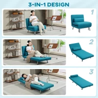 HOMCOM Single Linen-Feel Sleeper Chair - Dark Blue(m-4)