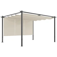 Outsunny 3 x 4m Metal Pergola with Retractable Roof and Roller Shade, Free Standing Gazebo Canopy Pergola Kit, UPF30+ Outdoor Sun Shelter, Beige(m-1)