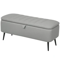 HOMCOM 92 x 31cm Linen-Look Storage Ottoman - Light Grey(m-10)