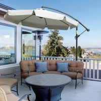 Outsunny 2.7m Garden Banana Parasol Cantilever Umbrella with Crank Handle and Cross Base for Outdoor, Hanging Sun Shade, Cream White(m-2)