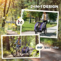 HOMCOM Baby Bike Trailer with 5 Point Harness, Steel Frame, Reflectors, Safety Flag, Hitch Coupler, Purple(m-4)