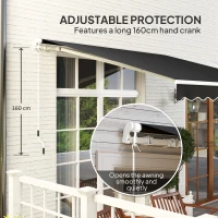 Outsunny 3 x 2.5m Garden Patio Manual Awning, Retractable Canopy Sun Shade Shelter with Fittings and Crank Handle, Black(m-6)
