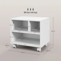 HOMCOM Three-Compartment Printer Cabinet, with Wheels - White(m-3)