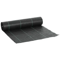 Outsunny 2m x 90m Weed Control Membrane, Heavy Duty Weed Control Barrier Fabric, 90gsm Ground Cover for Patios, Garden, Flower beds, Landscaping(m-1)