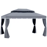Outsunny 3 x 4m Aluminium Garden Gazebo, Marquee Canopy Shelter Pavilion Party Tent with Nets and Curtains for Garden and Deck, Dark Grey(m-10)