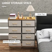 HOMCOM Fabric Chest of Drawers, Industrial Bedroom Dresser with 8 Fabric Drawers, Steel Frame and Wooden Top for Nursery, Living Room, Hallway, Cream White(m-4)