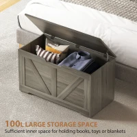HOMCOM 100L Home Storage Box, with Safety Hinges - Charcoal Grey(m-4)