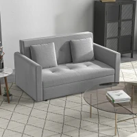 HOMCOM Snow Flannel Two-Seater Sofa Bed, with Storage - Grey(m-2)