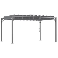 Outsunny 4 x 3(m) Outdoor Pergola with Retractable Roof, Aluminium Louvered Patio Gazebo Canopy for Garden, Patio, Grey(m-1)