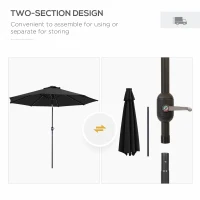 Outsunny 2.7m Outdoor Patio Garden Umbrella Parasol with Tilt Crank and 24 LEDs Lights, Black(m-8)